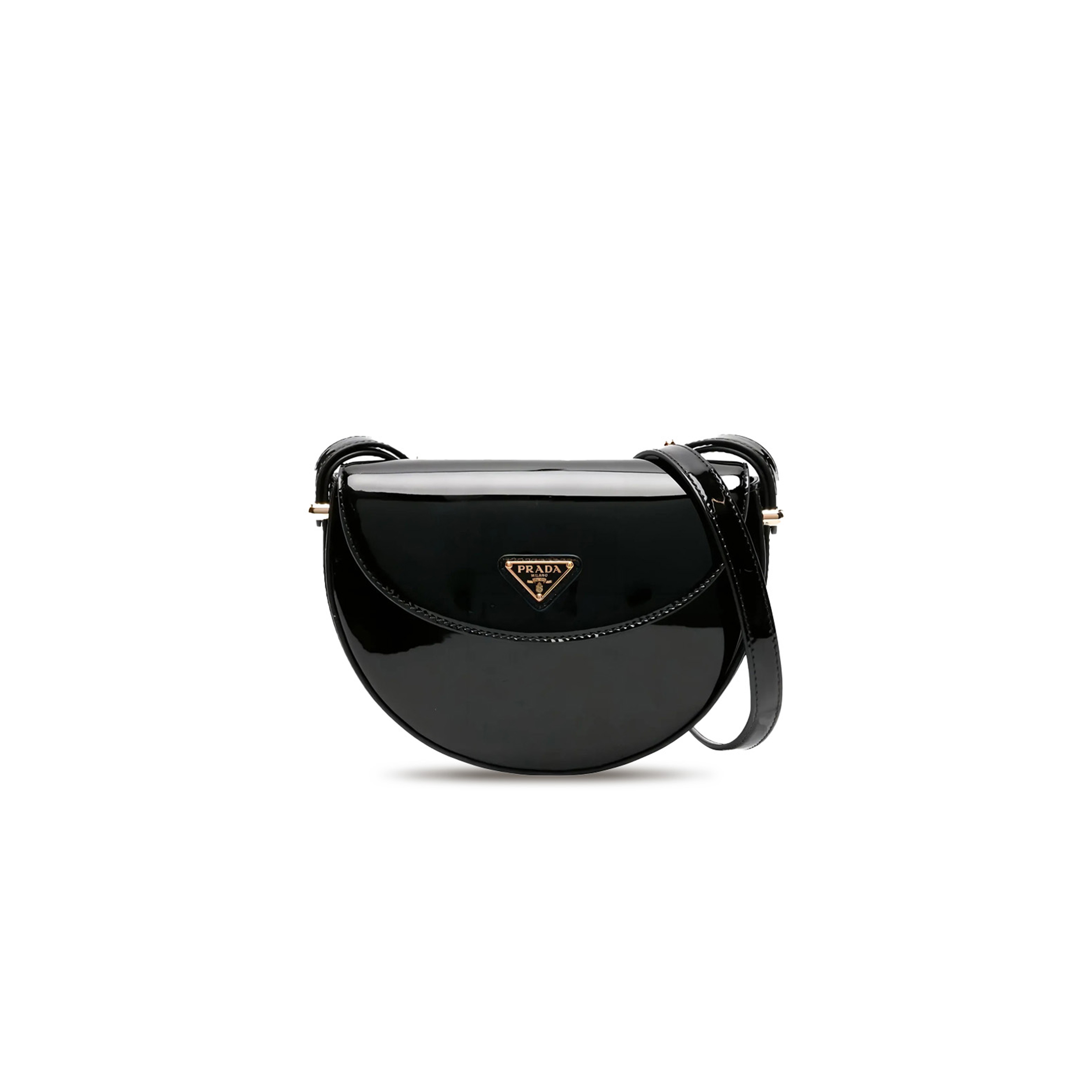 PRADA PATENT LEATHER CROSSBODY SADDLE BAG 1BA349  (21*17*6cm) 